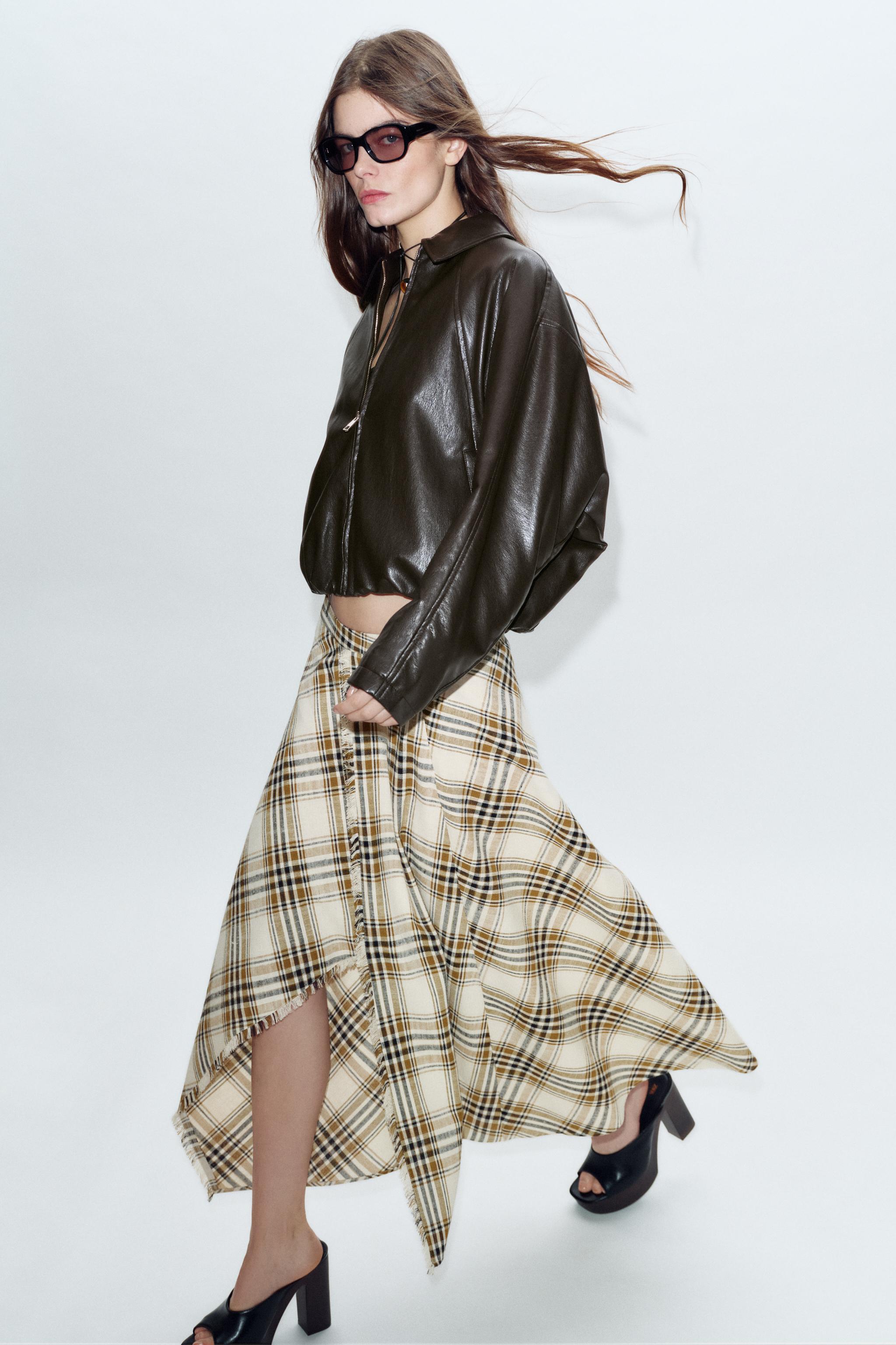 ASYMMETRIC CHECKS MIDI SKIRT