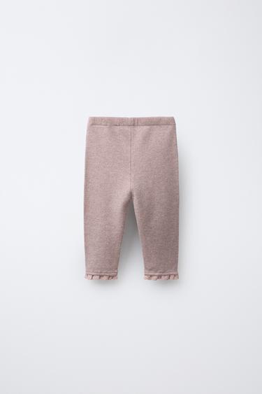KNIT LACE TRIM LEGGINGS - Light pink by Zara - Image 1