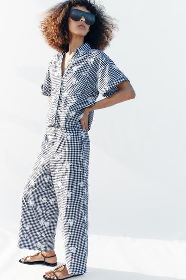 EMBROIDERED CHECK CULOTTES - Navy / White by Zara - Image 2