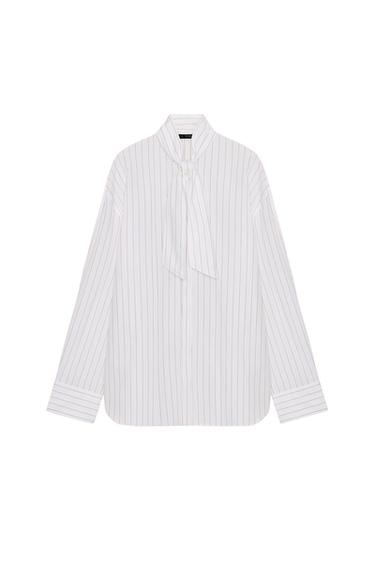 STRIPED POPLIN SHIRT WITH POCKET SQUARE - brown/white by Zara