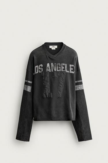 VINTAGE WASH EFFECT CROPPED FIT PATCH SWEATSHIRT - Black by Zara