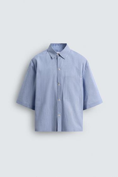 Zara TEXTURED STRIPED SHIRT - Blue / White