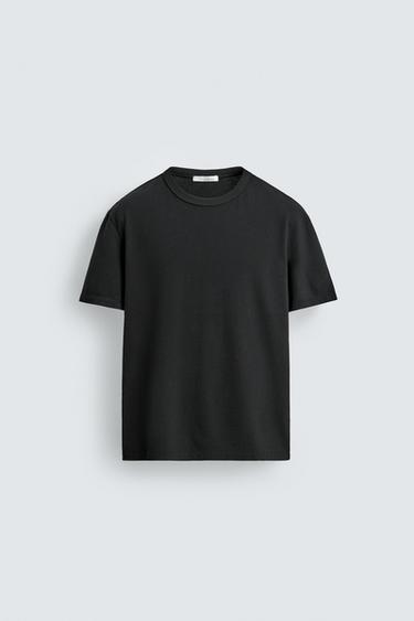 Zara RELAXED FIT THREAD PATCH T-SHIRT - Black