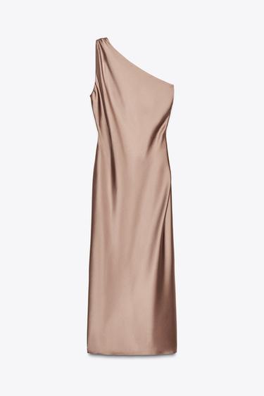 ASYMMETRIC SATIN MAXI DRESS - Mid-camel by Zara - Image 4