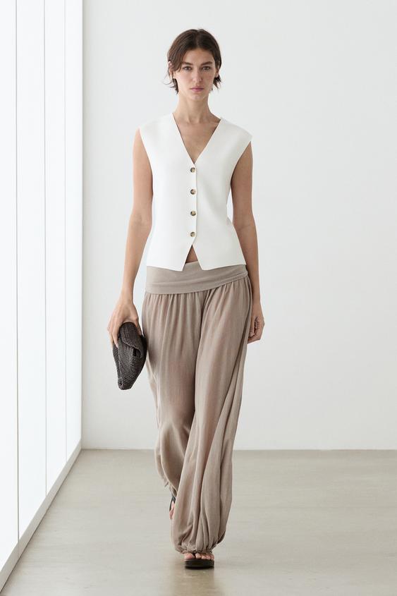 Zara Knit waistcoat with button details - White - Image 0
