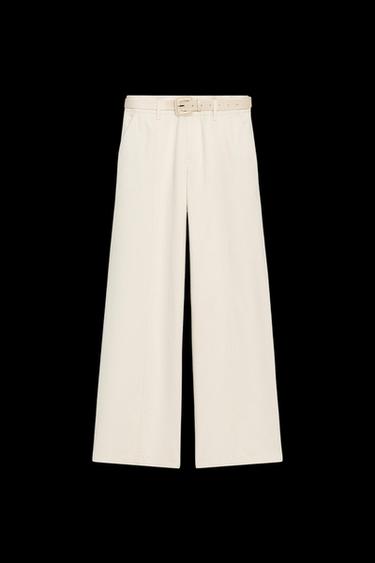 WEITE HOSE MIT GÜRTEL - Cremefarben von Zara
