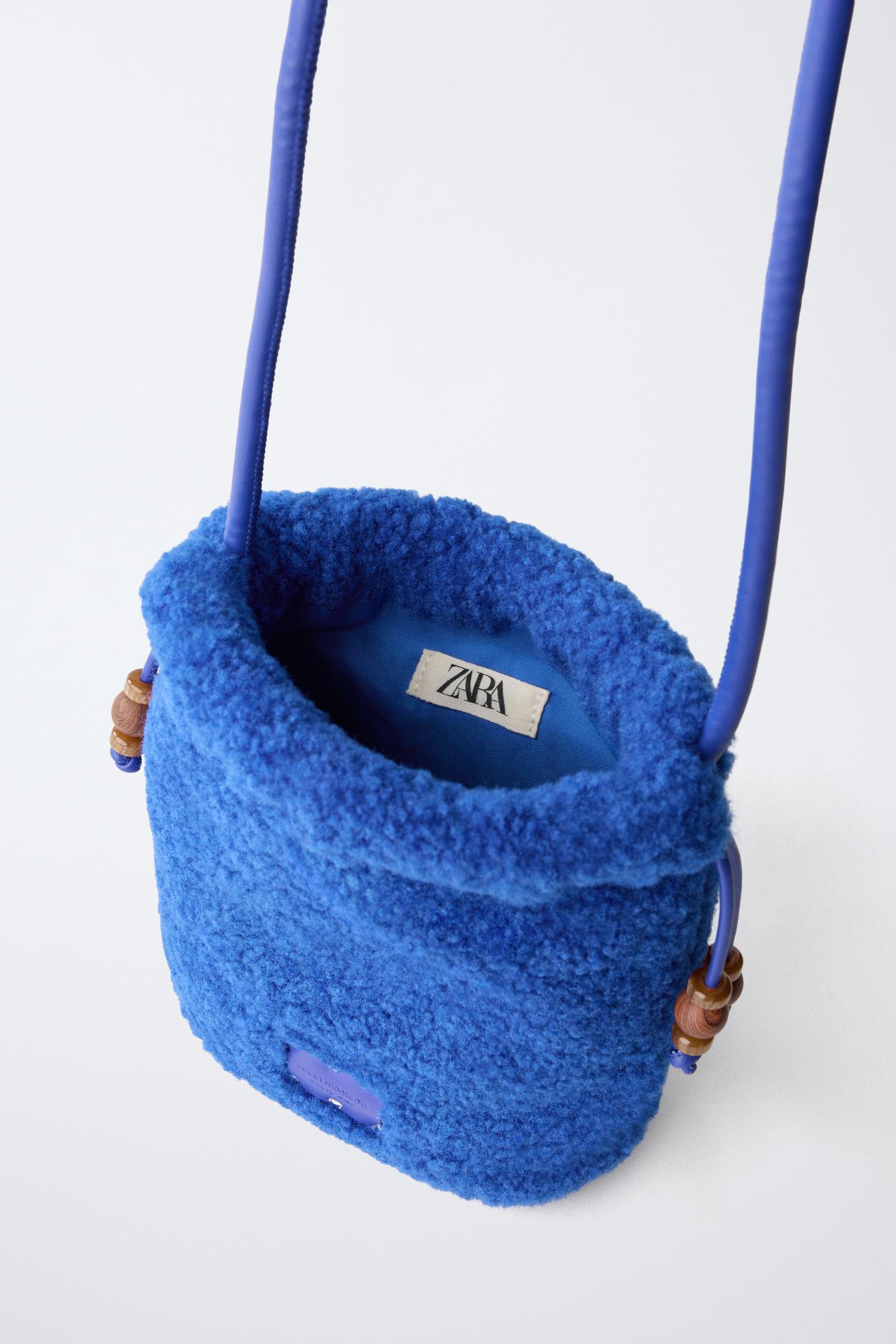 Детская сумка Zara Shearling-Effect Beaded Bucket, цвет: Голубоватый — фото 4