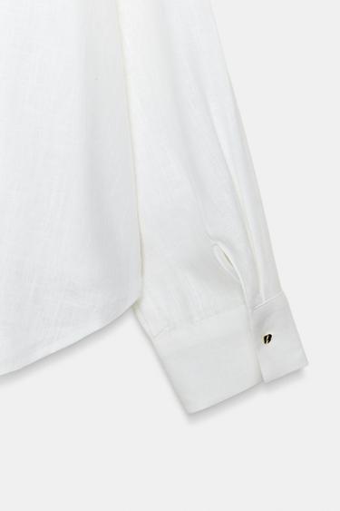 LINEN BLEND SHIRT WITH PUFF HEM - White by Zara - Image 7