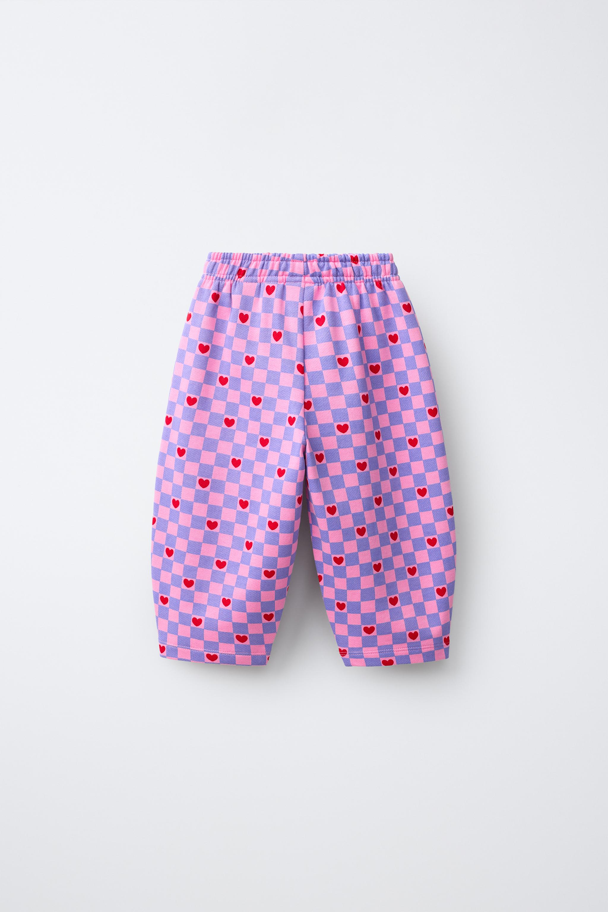 PLAID AND HEART PRINT BARREL PANTS
