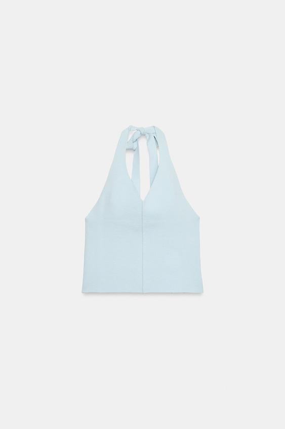 KNIT HALTER TOP - Light blue by Zara - Image 0