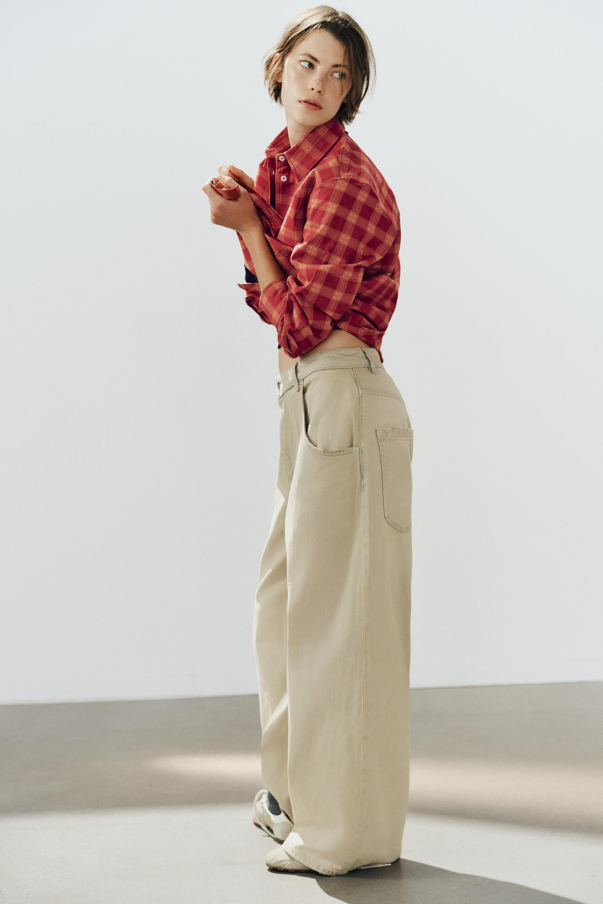 Женские рубашки Zara PLAID POPLIN OVERSHIRT — фото 4