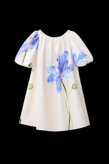 KLEID MIT BLUMENMUSTER - Cremefarben von Zara