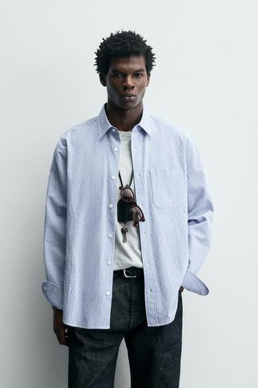 CAMISA RAYAS EFECTO ARRUGADO - Azul / Blanco de Zara