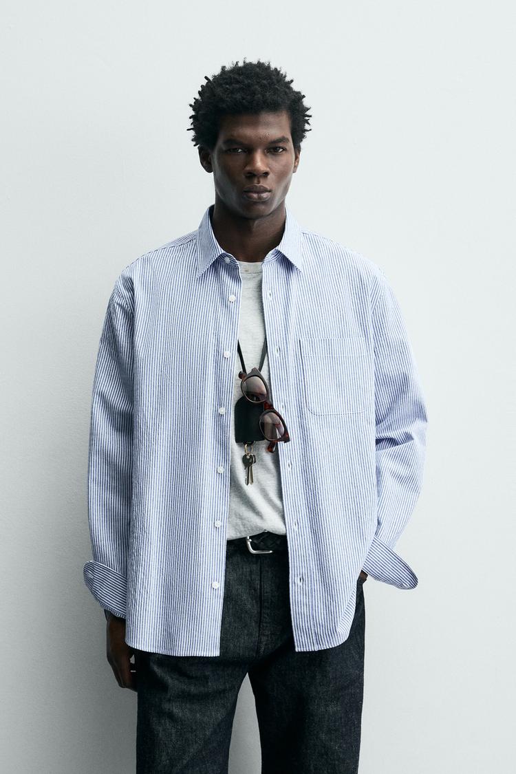 ZARA STRIPED CREASED-EFFECT SHIRT
