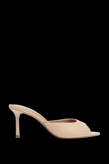 Zara LEATHER HEELED MULES - Beige - Image 0