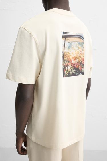 T-SHIRT À ESTAMPILLAGE PHOTOGRAPHIQUE EN MATIÈRES VARIÉES - Blanc cassé de Zara - Image 4