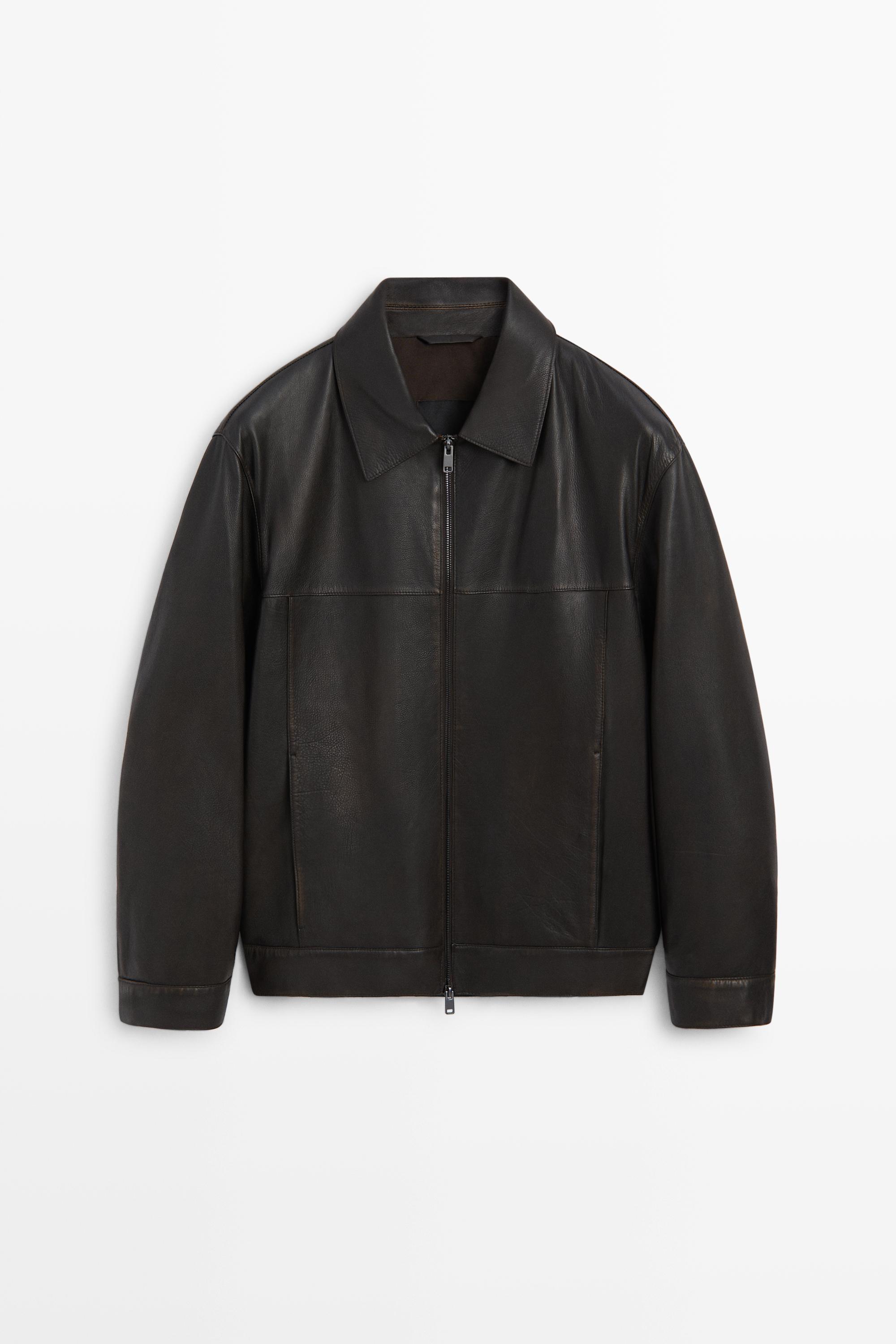 Blouson à col en cuir nappa