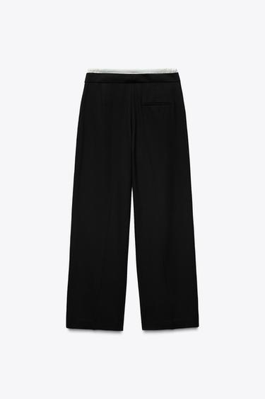 PANTALON LARGE À TAILLE DOUBLE - Noir de Zara - Image 2