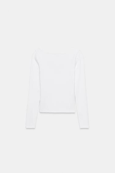 RIB LONG SLEEVE T-SHIRT - White by Zara - Image 4