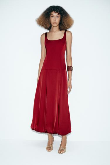 MIDI DRESS WITH PLEATS - Mid-red by Zara