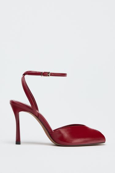 Zara STILETO HEELED ANKLE STRAP SANDALS - Red