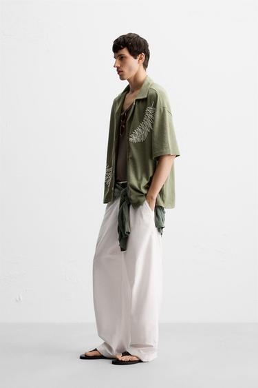 BEADED EMBROIDERY SHIRT - Green by Zara - Image 3