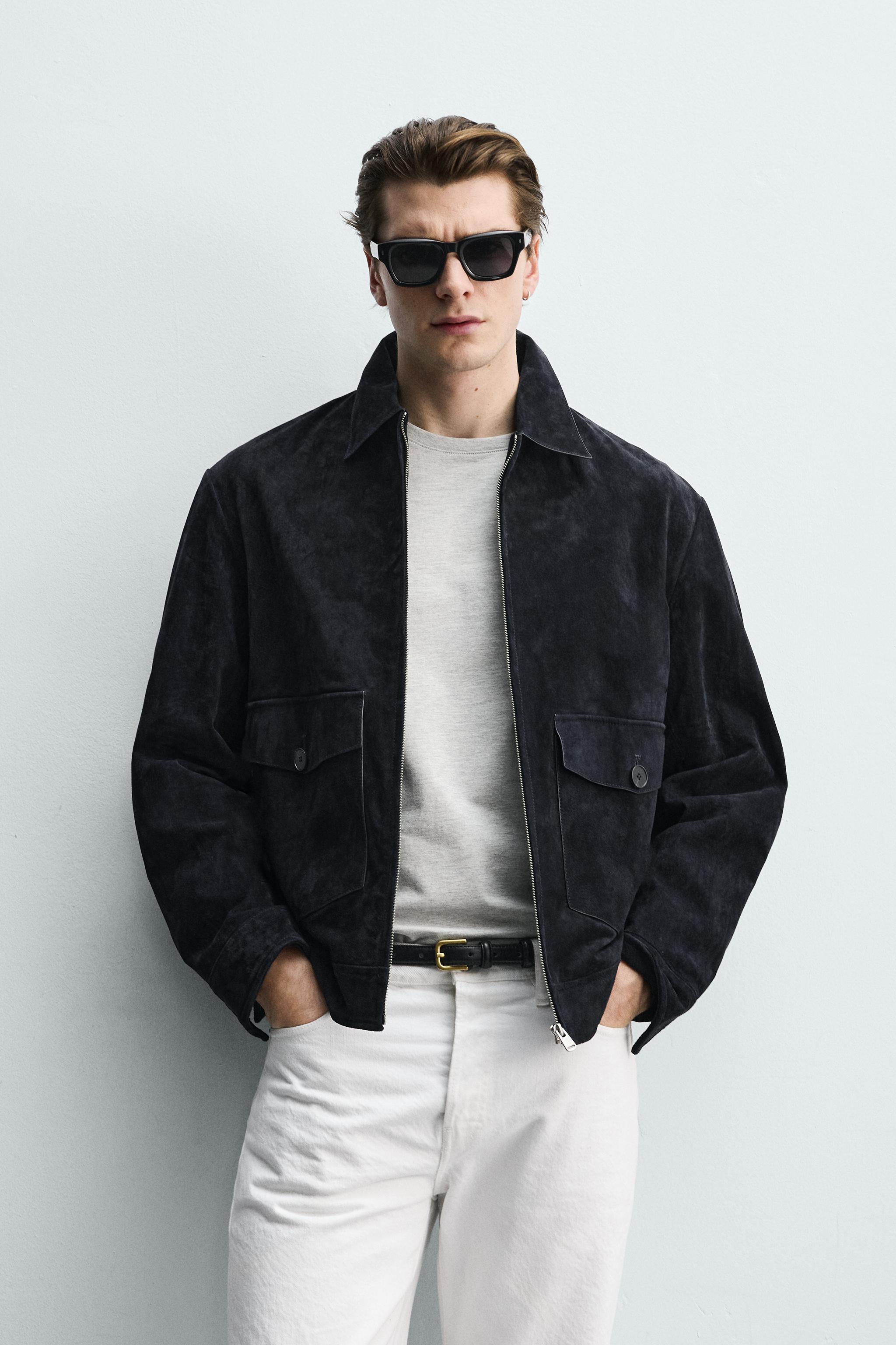 BLOUSON EN CUIR DAIM REGULAR FIT