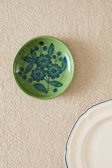 FLORAL STONEWARE SIDE PLATE - Blue / Green by Zara - Image 5