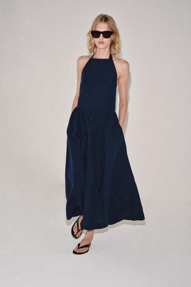 ROBE À ENCOLURE HALTER ZW COLLECTION - Bleu marine de Zara