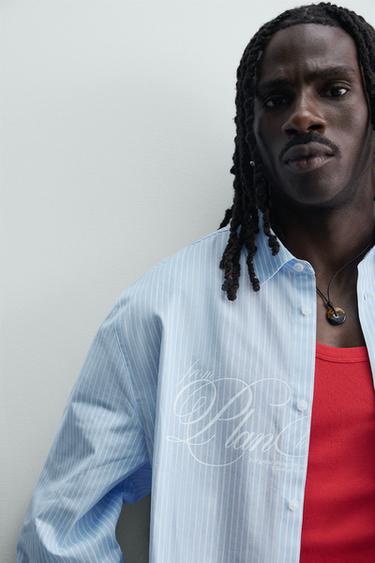 BOXY FIT STRIPED SLOGAN SHIRT - Light blue by Zara - Image 5