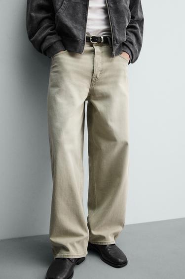 CONTRAST STRAIGHT-LEG JEANS - Grey / Beige by Zara