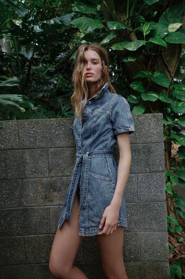 ROBE COURTE EN JEAN Z1975 AVEC CEINTURE - Bleu de Zara - Image 4