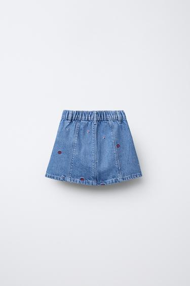 EMBROIDERED DENIM SKIRT - Mid-blue by Zara - Image 1