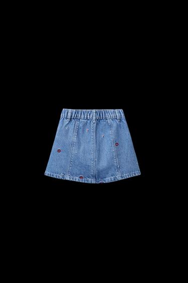 FALDA DENIM BORDADOS - Azul medio de Zara
