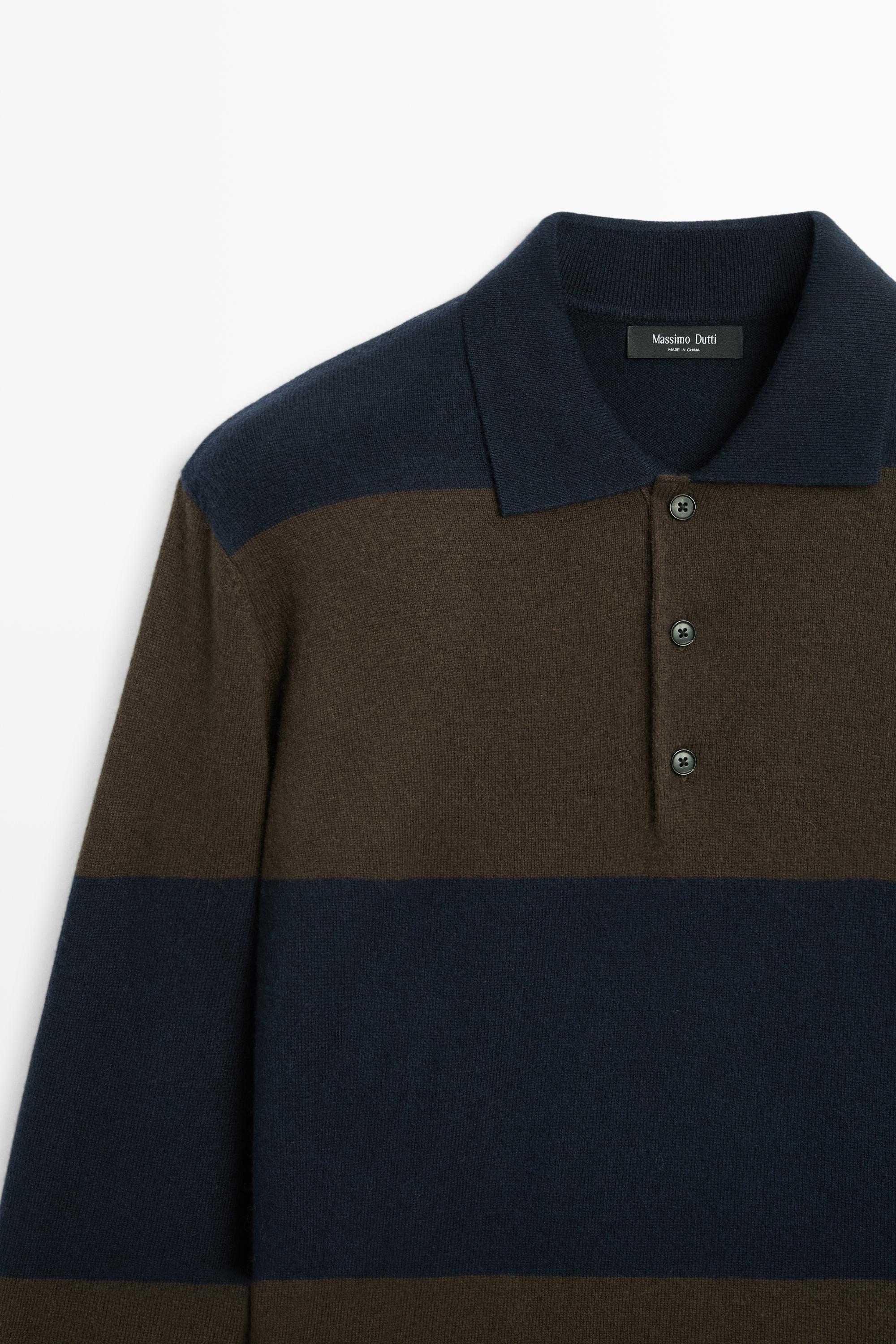 Wool-blend striped polo sweater