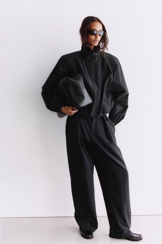 TECHNICAL FABRIC JACKET WITH SHOULDER PADS - Black by Zara - Image 0