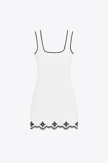EMBROIDERED DRESS WITH FAUX PEARLS - White by Zara - Image 5