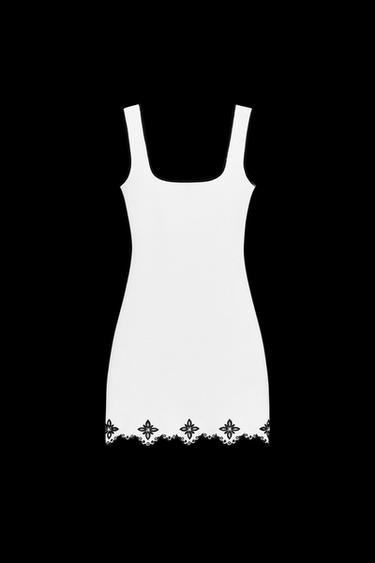EMBROIDERED DRESS WITH FAUX PEARLS - White by Zara - Image 0