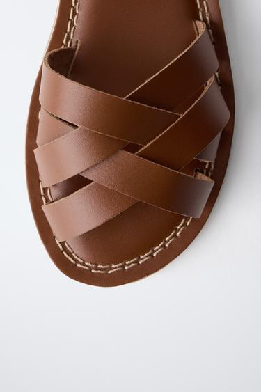 SANDALES À BRIDES EN CUIR - Marron de Zara - Image 5