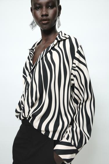 Zara ANIMAL PRINT SHIRT - Black / Ecru