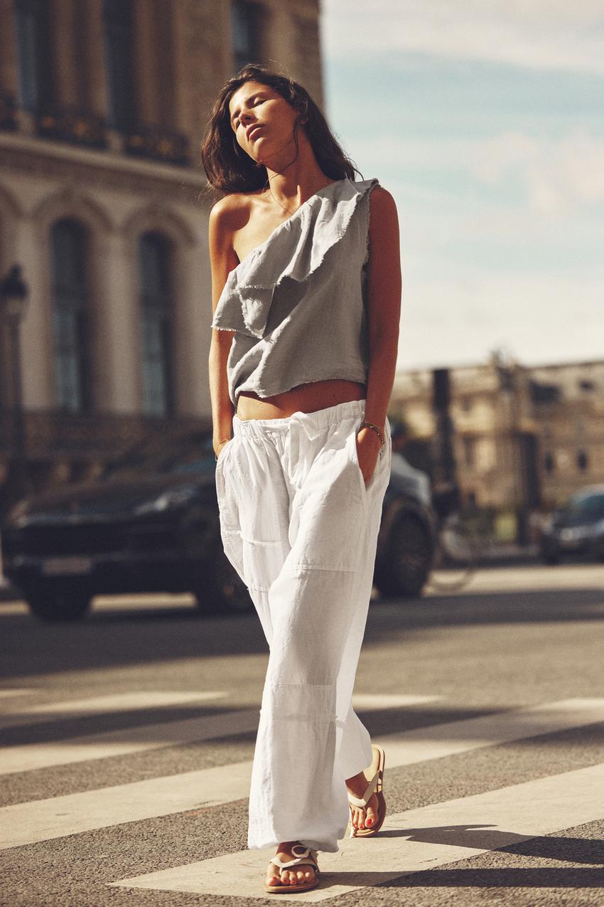 WIDE-LEG TROUSERS WITH DOUBLE WAISTBAND - Grey