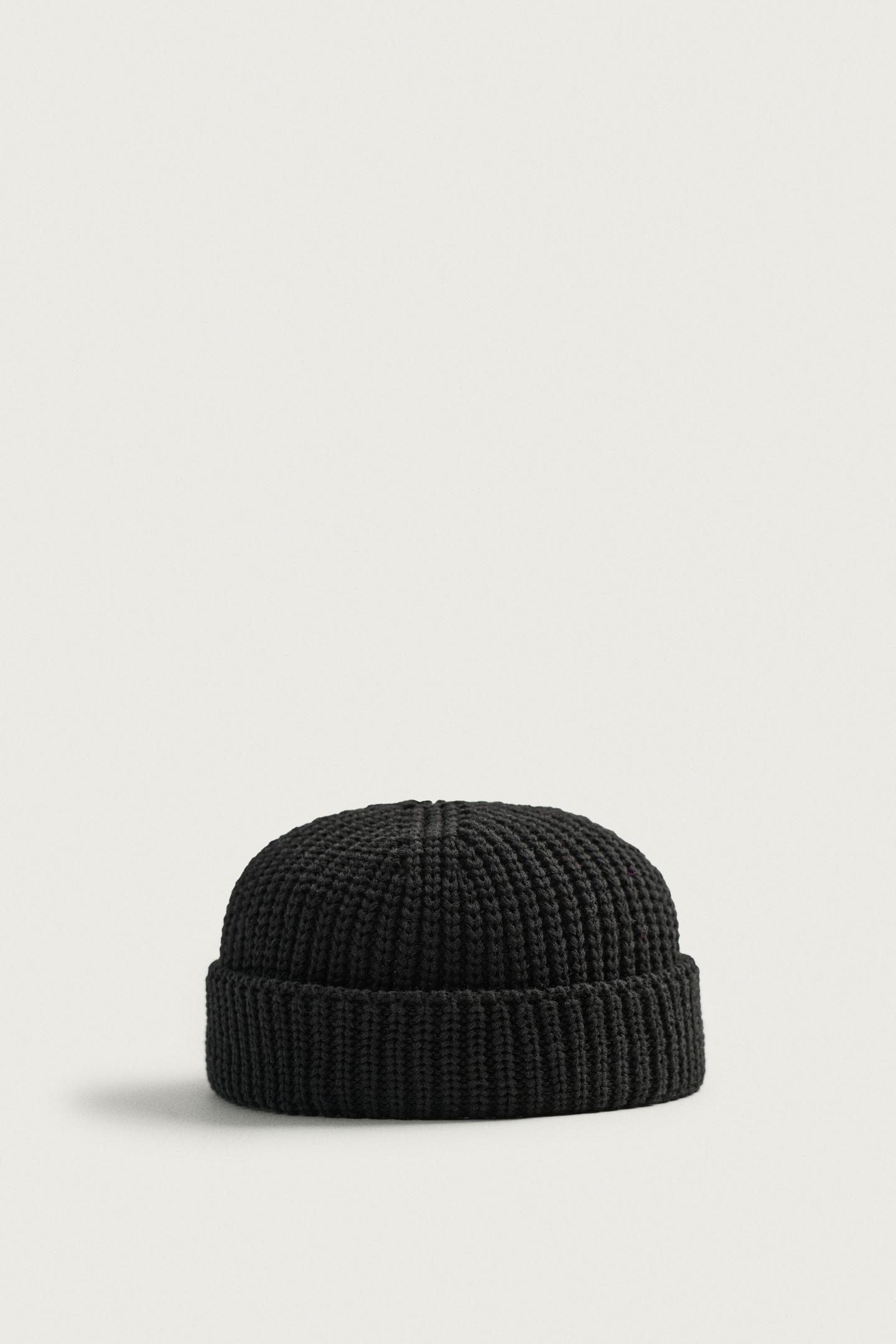 Мужская шапка Zara Cotton Blend Knit Beanie, цвет: Чёрный — фото 4