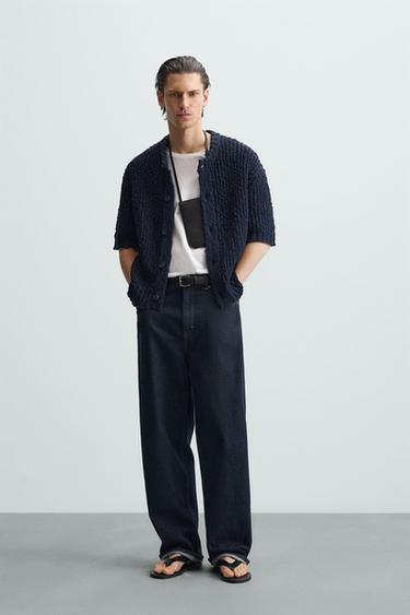 TEXTURED COTTON CARDIGAN - Navy blue by Zara - Image 0