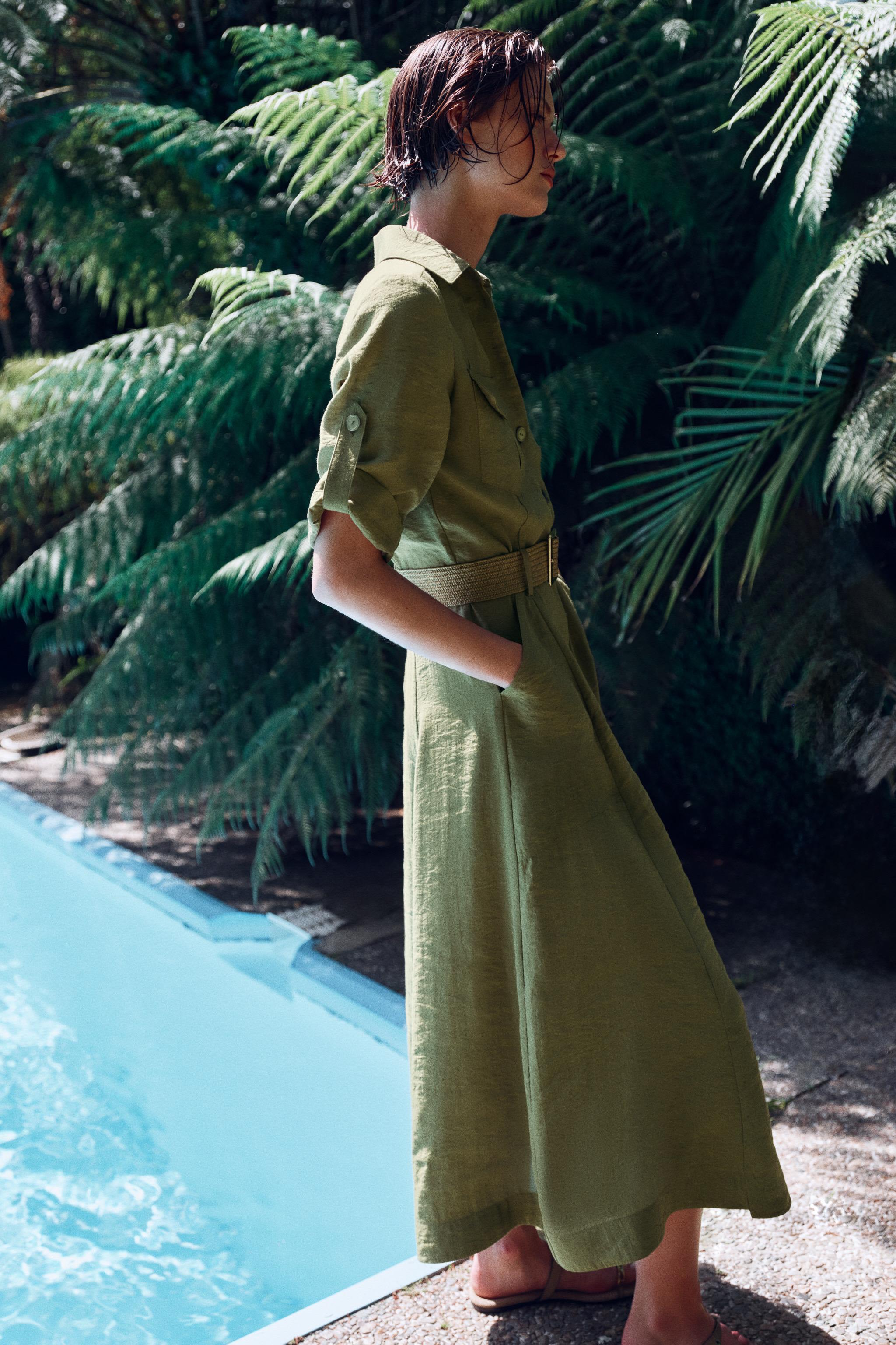 Женские платья Zara BELTED MIDI SHIRT DRESS — фото 2