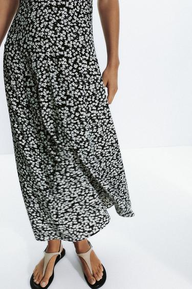 FLORAL PRINT MIDI DRESS - Black / Ecru by Zara - Image 4