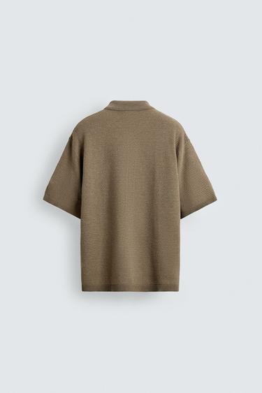 Zara TEXTURED KNIT SHIRT - Stone