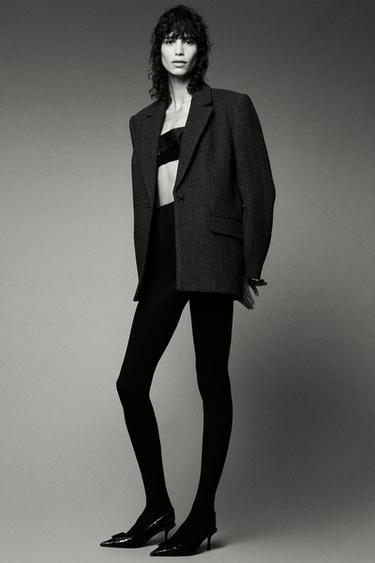 BLAZER RECTA ESPIGA CON LANA - Gris Antracita de Zara - Imagen 0