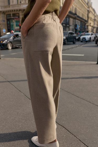 MID-WAIST TROUSERS WITH PLEATS AND ELASTICATED BACK - Sand by Zara - Image 4