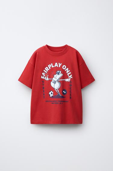 BLUZË ME STAMPIM VARSITY - E kuqe nga Zara