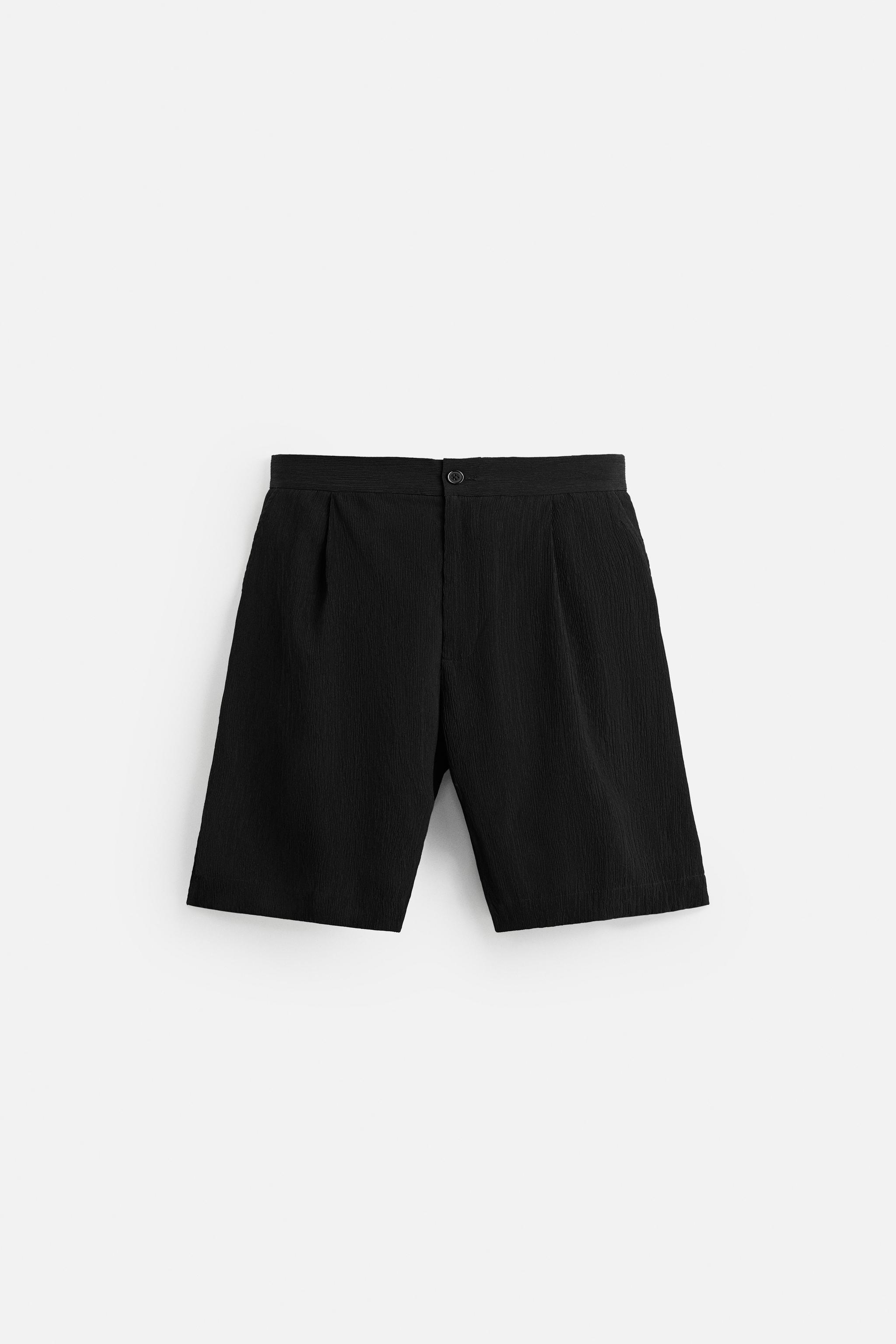 クリンクル加工フルイドバミューダパンツ - ブラック | ZARA